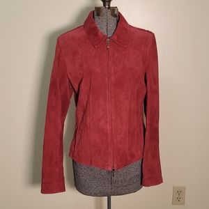 Coldwater Creek Suede Leather Fully Lined Jacket Dark Red Burgundy Size Medium M